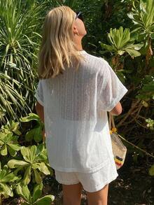 DAZY Women's Hollow Out T-Shirt 2 Pieces Set, Spring/Summer - White - View 7