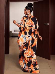 Maweii Đầm nữ cỡ lớn dáng rộng, thanh lịch, tay cánh dơi xếp ly, thời trang và duyên dáng, thích hợp cho mặc hàng ngày, dự tiệc hoặc đi nghỉ mát lãng mạn. - Nhiều màu - Xem 2