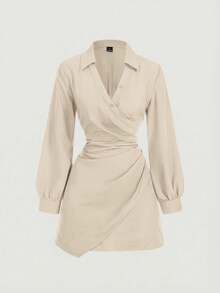 SHEIN MOD Black Long Sleeve Women Dress,Business Women Clothes,Summer Holiday Outfits, Ceremony,Beach Vacation Outfits,Vacation Outfits Women,Out Going Outfits,Graduation Ceremony - Apricot - View 4