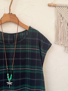 EMERY ROSE 大码女式格子圆领蝙蝠袖宽松休闲连衣裙 - 彩色 - 查看 4