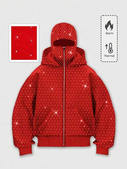 Street Life Men's Stylish Rhinestone Embellished Hooded Sweatshirt With Pockets, Fashionable Zip-Up