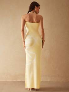 Silquee Đầm maxi dệt kim ôm eo kiểu dáng mới, gợi cảm và thanh lịch, đa năng. - Màu vàng - Xem 2