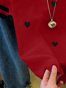 Áo thun nữ tuổi teen in hình trái tim, dáng rộng, phối màu tương phản, kẻ sọc, cổ tròn, thích hợp cho ngày Valentine hoặc kỳ nghỉ. - Nhiều màu - Xem 4