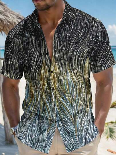 Manfinity LEGND Men's Contrast Color Single-Breasted Casual Short Sleeve Shirt Spring To Summer Vacation Outfits  Holiday Outfits Summer Holiday Outfits Summer Outfits 2 Piece Sets Abstract Men Summer Shirt Beach Men Shirt Animal Print Men Shirt Mens Plus Size Hawaiian Print Shirts Mens Sequin Shirt