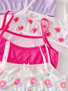 4件套女童休闲甜甜圈冰淇淋印花吊带内衣套装 - 彩色 - 查看 4