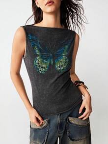 Bohemela Áo tank top nữ phong cách Y2K Boho phương Tây, họa tiết bướm, kiểu dáng vintage, giặt và bạc màu, thích hợp cho các lễ hội âm nhạc, mùa hè, áo cơ bản, áo tank top bốn mùa, hoàn hảo cho những buổi đi chơi thường ngày, tụ họp bạn bè, lễ hội âm nhạc, mặc nhiều lớp khi đi dự tiệc hoặc mặc ở nhà thư giãn. - màu đen - Xem 5