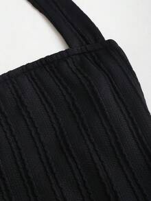 Sweetra Women's Textured Fabric Fitted Halter Bodysuit, Casual Vacation - Black - View 4