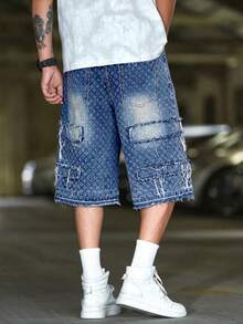 Manfinity Roughcore 男士毛边百慕大牛仔阔腿短裤