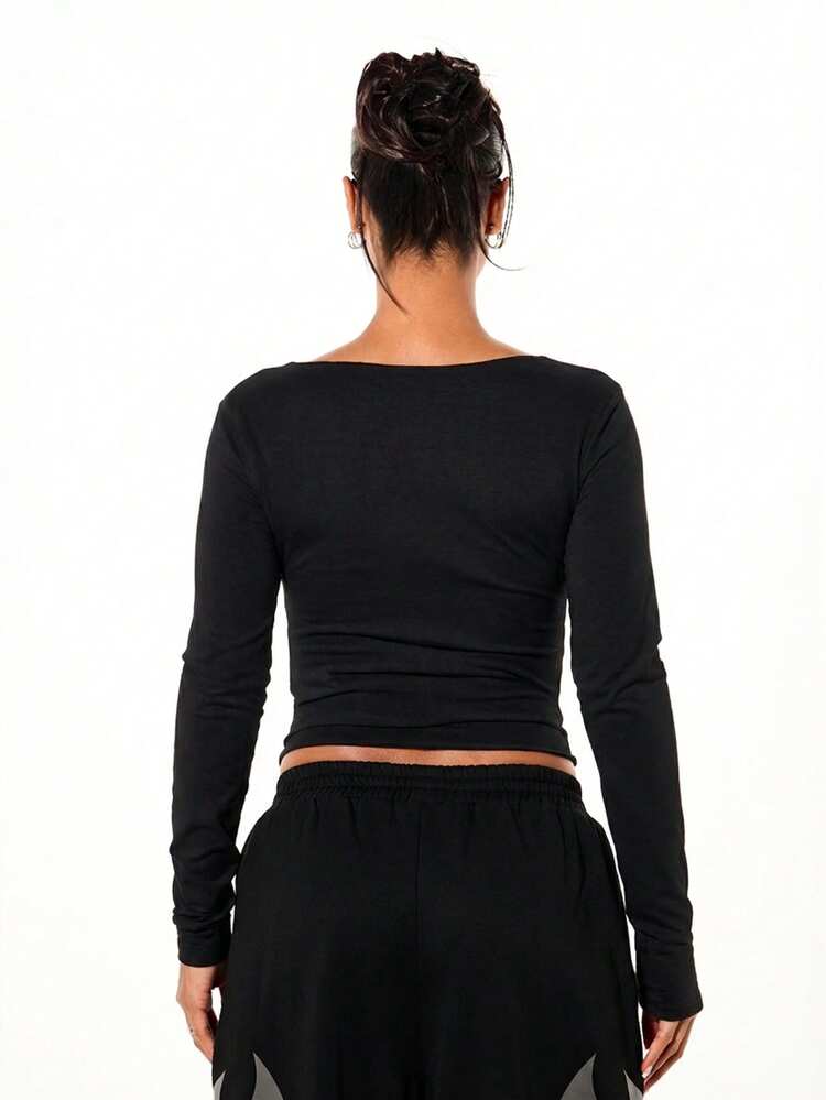 SUMWON WOMEN Long Sleeve Crop Top With Flame Wing Print