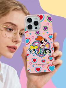 THE POWERPUFF GIRLS X SHEIN 1 ốp lưng điện thoại hình trái tim lấp lánh Powerpuff Girls, kiểu dáng sáng tạo, dễ thương và tinh nghịch, màu hồng tươi sáng, mềm mại, che phủ toàn bộ điện thoại với thiết kế lỗ mở lớn, chống bụi và chống nước, tương thích với iPhone 16/15/14/13/12/11/Pro/Pro Max/X/XR/XS/XS Max/7/8/Plus - Bột - Xem 5