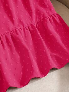 Rusticease Plus Size Women's Solid Color Round Neck Ruffle Short Sleeve Loose Blouse,Boho Summer,Western Wear Women,Vacation, Summer Tops - Hot Pink - View 8