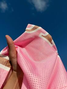 Muchica Women's Pink Mesh Letter Print Drawstring Waist Shorts - Pink - View 6