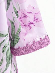 SHEIN 母女亲子装（两件套，分开出售）小女孩和小女孩碎花连衣裙，适合度假、外出和日常穿着 - 淡紫色 - 查看 7