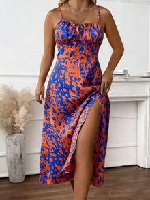 SHEIN Clasi 女士大码梭织休闲连衣裙，适合新年、情人节、感恩节、圣诞节、复活节、派对、除夕夜、圣诞派对、圣诞装饰、圣诞家居服、家庭春假等场合。 - 橘色 - 查看 1