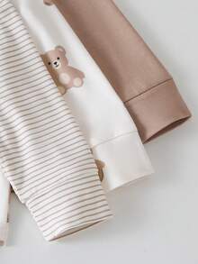 3 Sets (6pcs) Infant/Toddler Boys' Knit Crew Neck Long Sleeve Top And Pants Pajama Set, Soft & Cute Bear Design, Great Gift For Baby Boys - Multicolor - View 5