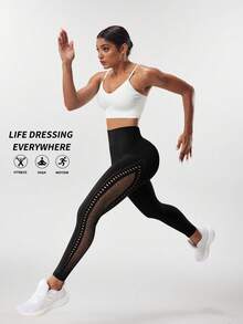 Gameset SHEIN Sport Legging Yoga Jala Elastis Bernapas untuk Wanita - Hitam - View 6