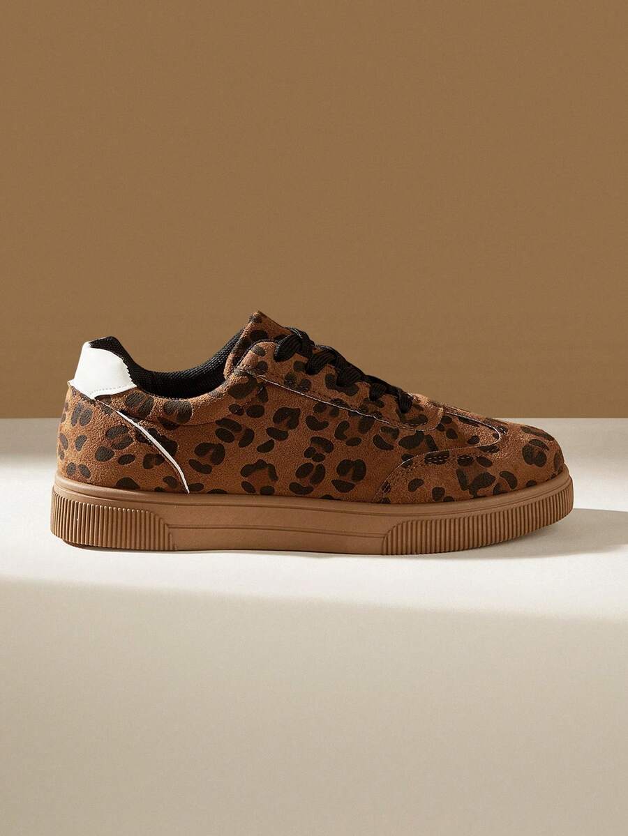 CUCCOO EASI Women's Casual Leopard Print Comfortable Flat Sneakers, Versatile For Daily Wear - dark brown - View 1