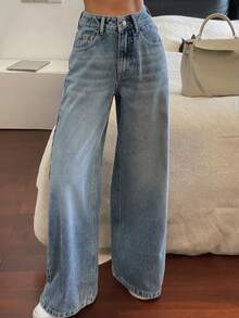 DAZY Women's Regular Waist Loose Straight Leg Casual Jeans Y2k