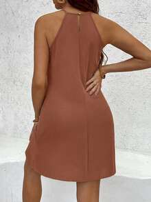 SHEIN Rochie de maternitate casual, cu imprimeu halter, la modă, în culoare solidă - Lemn rosu - Vizualizare 2