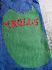 Trolls X SHEIN 男士休闲街头日常通勤趣味可爱卡通字母印花宽松阔腿牛仔裤 - 藍色 - 查看 9