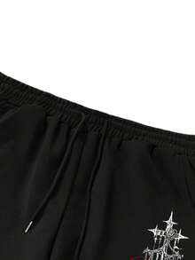 ROMWE MEN Men's Graphic Print Round Neck Short Sleeve T-Shirt And Drawstring Waist Long Pants Set - Black - View 6