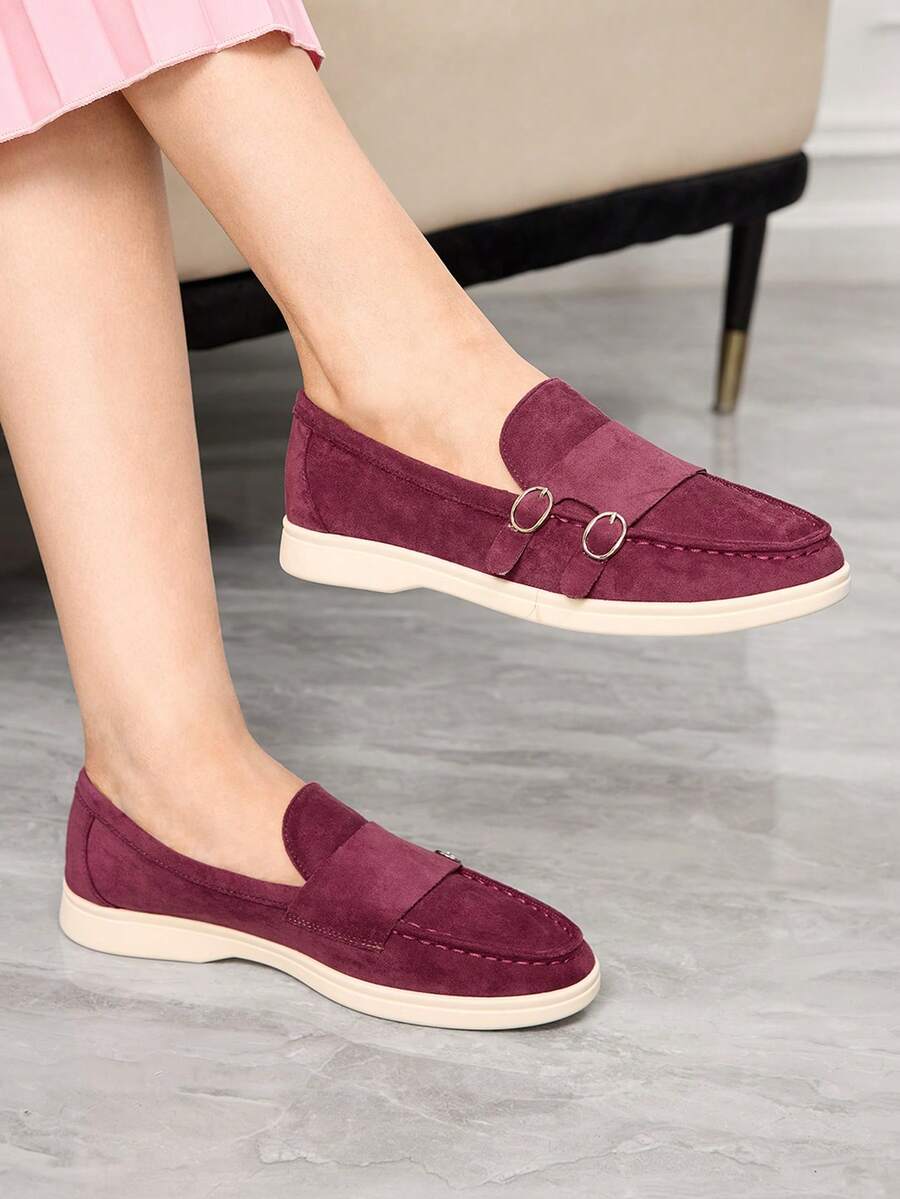 Sleekvia 25款新款女士乐福鞋，平底一脚蹬，舒适软底休闲鞋 - 玫紅色 - 查看 1