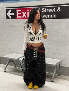 StreetHx Women's Long Sleeve Single-Breasted Letter Print Cropped Fitted Shirt - White - View 6