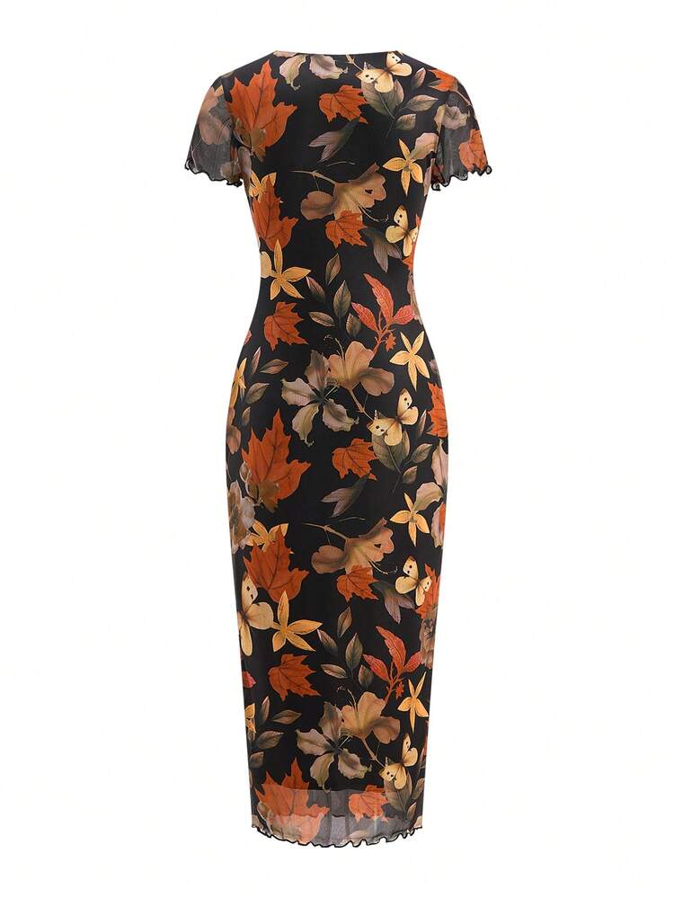 Ellevyn Vestido Curto de Manga Curta Estampado Fashionável Feminino, Primavera/Verão - Multicolorido - Visão 2