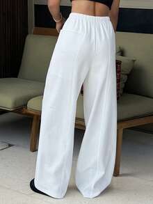 Livesso Women's Lace-Up White Pocket Casual Solid Color Pants - White - View 2