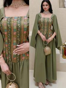 Al Najma New Design Waist Cinching Elegant Cocktail Dress, Flattering Silhouette, Sophisticated Style For Vacation & Party Occasions - Green - View 1