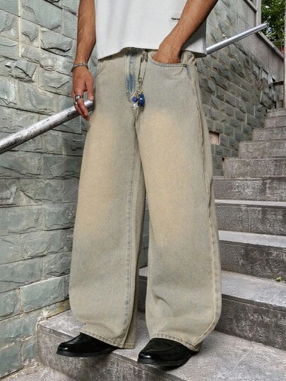 PAVTROS Herrjeans med slitna vintage-mönster och barrel leg