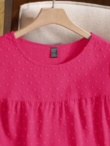 Rusticease Plus Size Women's Solid Color Round Neck Ruffle Short Sleeve Loose Blouse,Boho Summer,Western Wear Women,Vacation, Summer Tops - Hot Pink - View 6