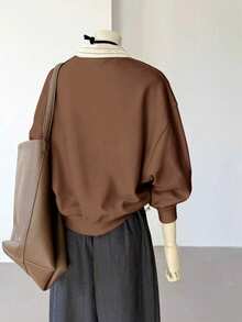 INAWLY 女士休闲宽松落肩卫衣，适合日常穿着和通勤，春秋季款 - 棕色 - 查看 2