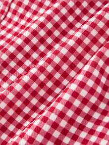 SHEIN MOD Women's Plaid Belted Straight Leg Casual Pants, - Red and White - View 5