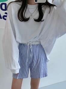 DAZY Women's Solid Color Oversized Long Sleeve T-Shirt, White, Spring/Summer/Autumn - White - View 6