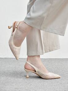 CUCCOO BIZCHIC Stylish And Elegant, Suitable For Daily Commuting, Pointed Short Heels, Hollow Shoes - Beige - View 5