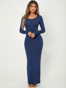 Radiana Vestido largo ajustado azul para mujer, vestido de té - Azul - Ver 3
