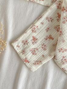 Loomiva 女婴碎花印花翻领长袖开衫和松紧腰裤两件套 - 粉色 - 查看 6