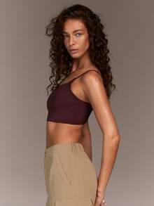 Menodora SHEIN Sport 女士纯色短款吊带运动上衣 - 棕色 - 查看 6