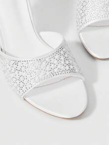 Sleekvia Women's Fashionable & Elegant Commuter Rhinestone Decorated Heeled Sandals Valentine's Day - White - View 8