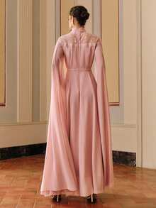 Anewsta Women's Elegant Lace Patchwork Dress With Waist Cinching Design, Sheer Fabric - Pink - View 7