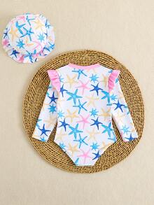 女童海星印花拉链连体泳衣 - 彩色 - 查看 2