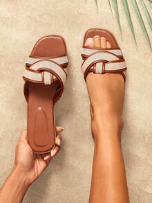 SHUZIA Women's Minimalist Casual Comfy Crisscross Flat Sandals - Maroon - View 2