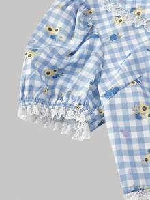 SHEIN MOD Camisa casual de mujer a cuadros de manga corta, para verano, vacaciones, estilo retro, vintage, campestre, salir, maestro, cita, picnic, fiesta, baile de graduación, uso en cumpleaños, estilo cottage, té, estilo francés - Azul y blanco - Ver 5