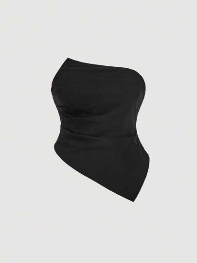 SHEIN MOD Damen Top in Große Größen mit einfarbigem Bandeau, asymmetrischem Saum, modisch und vielseitig für Dates und Partys