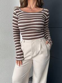 Jeta Ari Women's Striped Long Sleeve T-Shirt - Brown - View 3