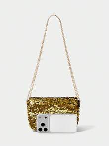 SHECARRY Personalized Sequined Small Bag Women's 2025 New Textured Shoulder Messenger Bag Temperament Simple Chain Small Square Bag - Gold - View 6