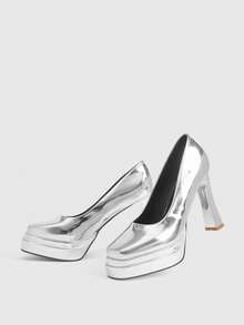 CUCCOO LuxiPop Women's Silver Thick Sole Fashionable High Heels, Versatile For Daily Wear - Silver - View 6