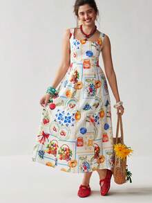 Soleia Women's Casual Fruit Print Sleeveless Mid-Length Dress, Suitable For Vacation Vacation Outfits, Beach Dresses, Summer, Tropical Outfits, Cute And Fun - Multicolor - View 4