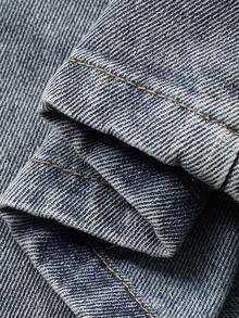 DAZY 女士口袋纽扣休闲百搭通勤宽松牛仔阔腿裤 - 藍色 - 查看 11